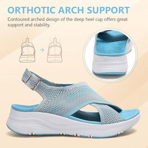 Hanani Womens Orthopedic Sandals Adjustable Strap Sandals Arch Support Ladies Summer Wedge Slingback Sliders Platform Walking Shoes Washable Slide Sport Girls Casual Thick Bottom Beach Shoes — view 5