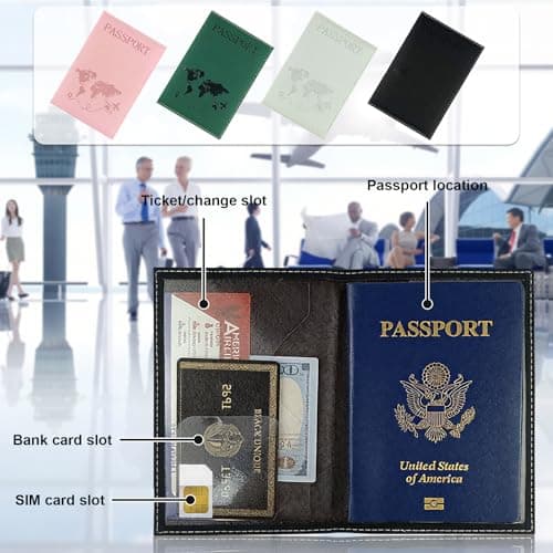 SJDOFU PU Leather Passport Cover, 4PCS Passport Holder, Passport Wallet Cover Case for Passport Ticket Card Boarding Passes Credit Card Business Cards — view 4
