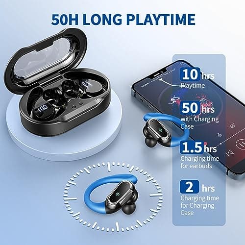 Wireless Earbuds, 50H Ear Buds Bluetooth 5.4 Earphones Sport with ENC Noise Cancelling Mics, HiFi Stereo Wireless Headphones with Earhooks, IP7 Waterproof Bluetooth Headphones for Running Workout Gym — view 6