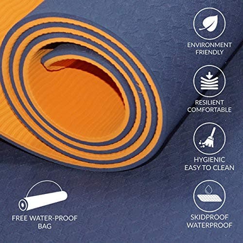 ComFyMat Yoga Mat – Non-Slip Gym Mat for Pilates, Meditation, Fitness Exercise – 183cmx61cmx6mm (Navy/Orange) — view 6