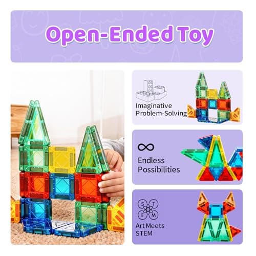 Mauikay Mini Magnetic Tiles for Travel 34PCs Portable STEM Toy with Tin Box — view 3