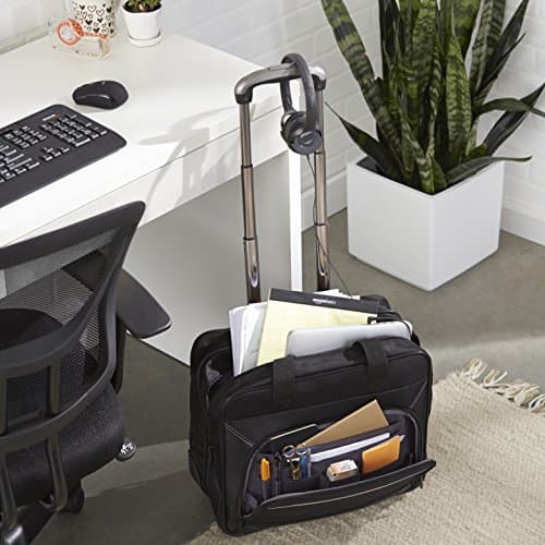 Amazon Basics Laptop bag with quick-rolling wheels and easy-access front pocket - fits Laptops up to 15.6 inch (39.6 cm), Black — view 2