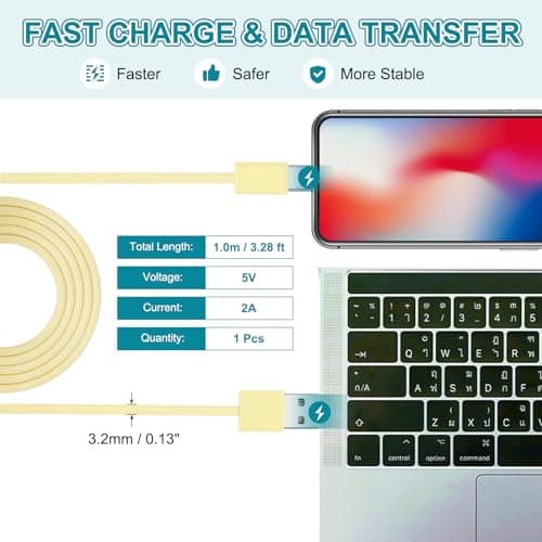 sourcing map 3.28ft USB Type C Charger Cable, 2A Type-C to USB A Braided Charging Cord Data Transfer Cable for Tablet Phone LED Desk Lamp Drone, Yellow — view 2