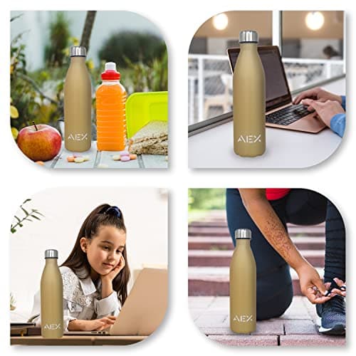 AEX Stainless Steel Vacuum Flask | Double Walled Insulated Bottle | 1000ml Gold Matt | Reusable Hot & Cold Drink — view 3