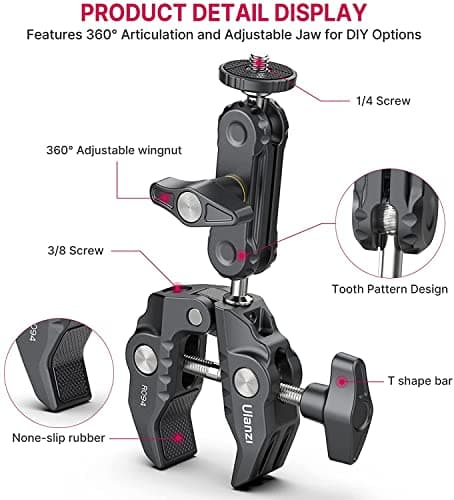 Ulanzi Super Clamp Camera Clamp Mount with Phone Holder and 360° Ballhead Magic Arm Adapter with 1/4" & 3/8" Thread — view 4