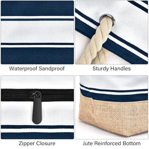 oscaurt Beach Bag Large Tote Bags for Women Waterproof Beach Tote with Zip Holiday Essentials Canvas Shoulder for Pool Shopping Travel — view 6