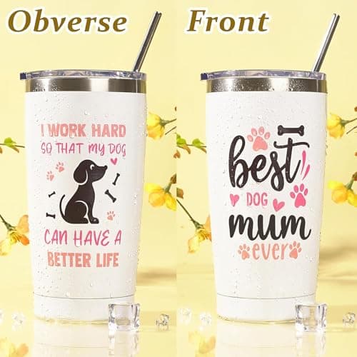 Dog Lovers Gifts for Women - Dog Mum Birthday Gifts with Travel Tumbler Mug Makeup Bag Keychain Paw Candle Pet Lovers Relaxing Gift Basket for Best Friend Sister Mum — view 5