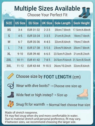 Summshall Neoprene Socks, 3mm Wetsuit Socks Thermal Diving Socks for Men Women, Blue, L/UK7-8.5/EUR41-42 — view 6