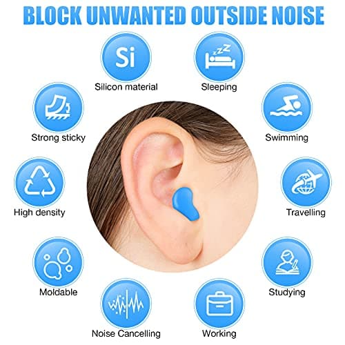 14 Pairs Silicone Ear Plugs for Sleeping Swimming, Moldable Soft, Blue — view 2