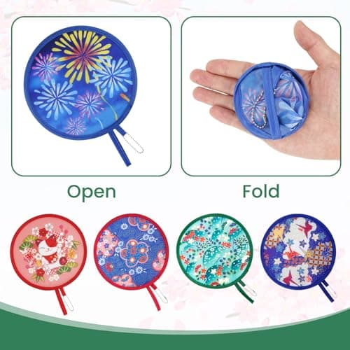BQMEZRNUS 8Pcs Round Japanese Folding Hand Fan Foldable Fan — view 5