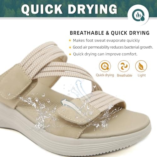Ulicox Womens Summer Sandals Ladies Orthopedic Sandals Casual Slippers Adjustable Slip on Slide Beach Shoes Beige 5 UK — view 4