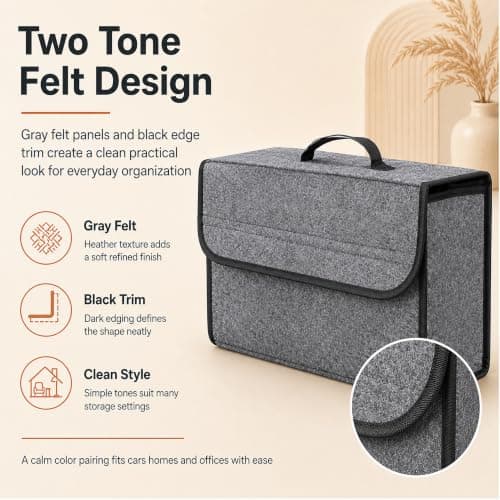 Senshuomy Car Boot Organiser 50x17x24cm Foldable Felt Storage Box (Grey) — view 3