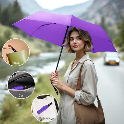 RusuiQinsan Compact Umbrella, Windproof Strong, Folding Travel Umberella, Pocket Sun Umbrella for Men & Women(Purple) — view 5