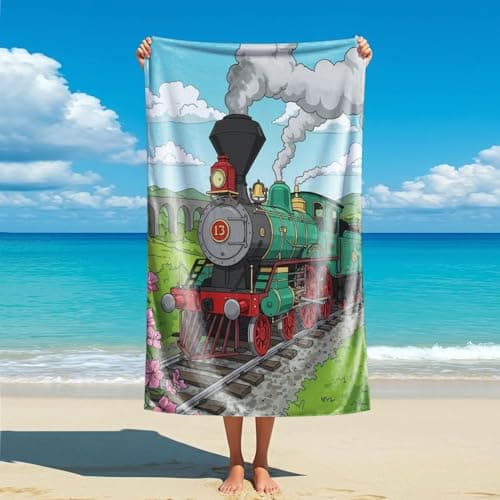 Vintage Train Travel Poster Beach Towel Retro Railroad Gifts for Train Lover Microfiber Sand Free Quick Dry Travel Bath Towel (style4,130cm x 80cm)