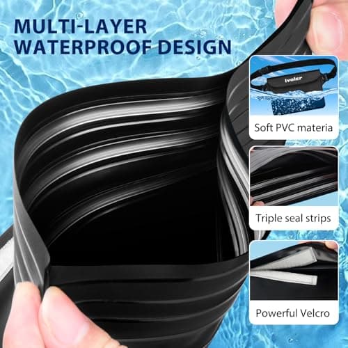 ivoler Waterproof Pouch Bag, 2 Pack Universal Waterproof Case Dry Bag for Beach, Swimming, Boating, Kayaking, Hiking, Protects iPhone Phone, Cash, Document from Water, Sand, Snow - Black+White — view 5
