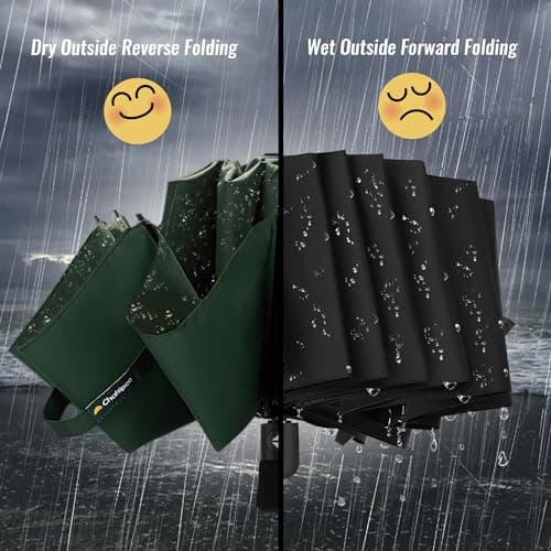 Chakipee Travel Windproof Strong Compact Umbrella - 10 Ribs Green Portable Umbrella for Men and Women - Inverted Folding Automatic Umbrellas for Wind and Rain, 210T Fabric 105cm Span — view 4