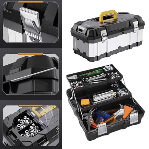 Stainless Steel Tool Box Portable Toolbox Electrician Hardware Storage Box Large Capacity Industrial Suitcase Tool Bag Multi Layered Storage Compartments — view 2