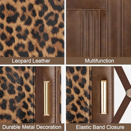 Passport Holder Cover Travel RFID Blocking Passport Cover Rose Gold Cute Flowers Passport Wallet with Elastic Band for Women, Leopard, 5.5 x 3.93 x 0.6 inches, Casual — view 6