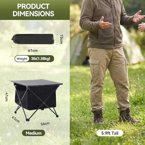 Warmiehomy Portable Camping Table with Storage Bag, Lightweight Folding Table, Aluminum Camp Tables, Beach Table, Metal Grill Table for Sand with Carrying Bag for Outdoor, Picnic, BBQ, RV (Medium) — view 2