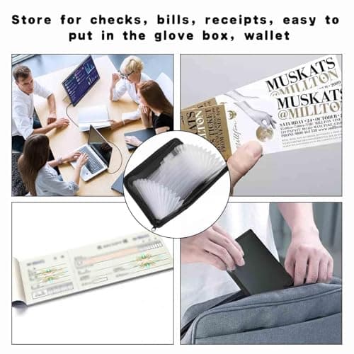 Receipt Organiser, 13 Pockets Mini Expanding Receipt Holder, Receipts Folder with Zipper Closure, Portable Accordion File Organiser, Practical Receipts Wallet, for Coupon, Bills, Cash(Black) — view 4