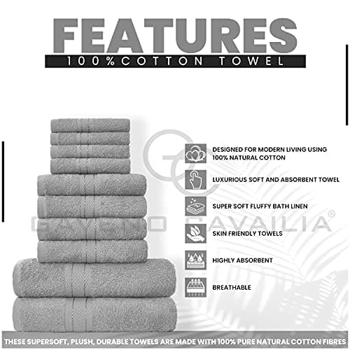 GC GAVENO CAVAILIA Soft 100% Cotton 10 Piece Towel Bale Set, Silver — view 2