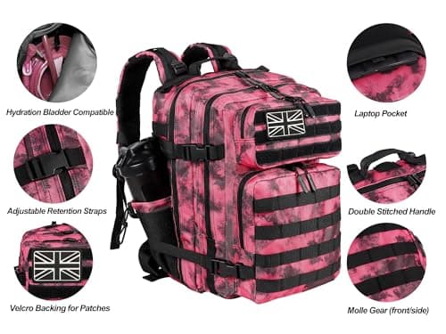 LHI Tactical Military Backpack for Men and Women 35L Army Assault Pack Bag Small Rucksack with Bottle Holder - Pink Tie-Dye — view 4