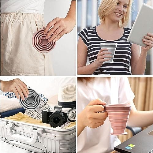DQZSY Pack of 2 Foldable Silicone Cups, Foldable Travel Cups with Plastic Lid, Reusable Portable Cup Set, Suitable for Camping and Hiking — view 3