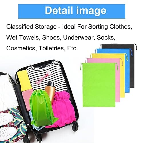 5 Pieces Travel Drawstring Shoe Bags,Travel Non-Woven Shoe Packing Organizers Tote Bags Drawstring,Universal Portable Non-Woven Shoe Packing Clothes Bag for Men Women Daily Home Travel Use (5colors — view 3