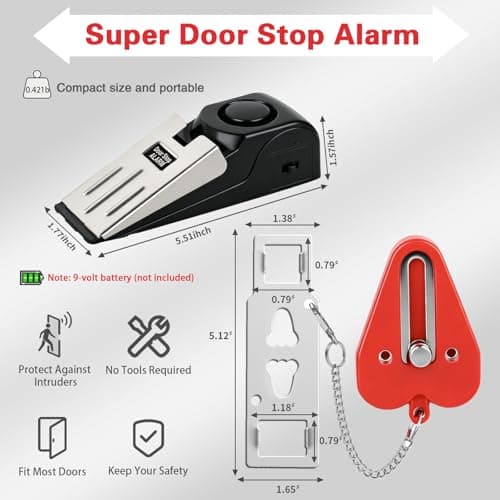 HNHMT Upgraded Portable Door Lock & Door Stop Alarm, Dual Protection Security Door Kit,Door ​Security Devices Pocket Self Defensey Tools,for Traveling Hotel Home Apartment College House(2 Pack) — view 2
