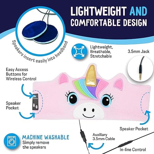 CozyPhones Headband HEADPHONES for Kids – Unicorn Design, Volume Limited, Soft Fleece, Comfortable for Sleep & Travel, Baby Headband Headphones, Music Headband, Headband Earphones for Sleeping — view 4