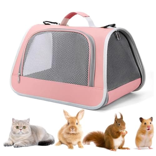 Small Animal Carrier Bag Portable, Guinea Pig Travel Carrier Bag Breathable Portable Bag with Perspective Window for Cats for Travel Walking Carrying Puppy Dogs Hiking Camping Pink