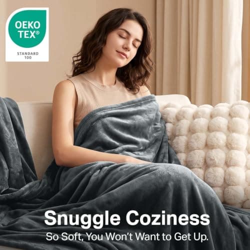 Oxford Homeware Fleece Blanket Sofa Throw Cuddly Reversible Soft Throws for Bed, Couch, Settee, Travel Lightweight and Breathable Blanket fit All Season (Grey, Throw/Single) — view 3