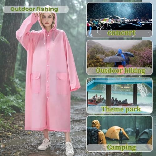 Yixker EVA Adults Rain Poncho, Portable Waterproof Poncho, with 2 Storage Bag&Reusable raincoat with Hoods for Camping,Fishing, Hiking Travel, Amusement Parks, Festival (Pink) — view 5