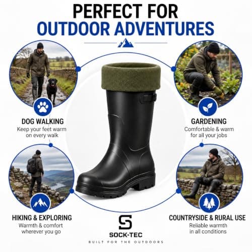 Sock Tec Mens Fleece Wellie Socks Adult Welly Wellington Boot Thermal Liners Warm Outdoor Sock One Size 6-11 (Khaki) — view 5