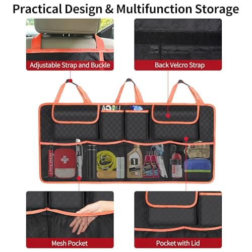 NEWFOM Car Trunk Organizer and Storage, Large Capacity Backseat Hanging Storage Car Accessories, Backseat Car Organizer for SUV/MPV/Truck (Orange) — view 3