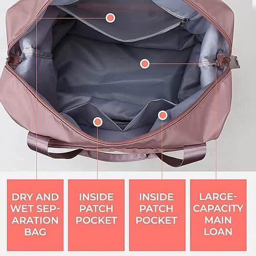 Large Capacity Folding Travel Bag, Expandable Travel Duffel Bag with Wet Pocket & Shoes Compartment, Large Weekend Overnight Bag for Women Carry On Gym Tote Bag (Black) — view 4