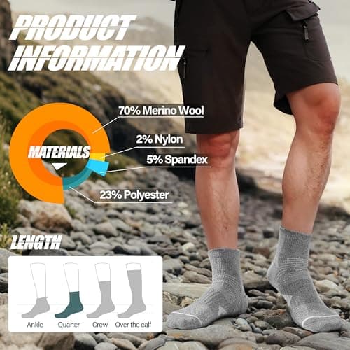 ANTSANG 6 Pairs Merino Wool Quarter Socks Running Walking Hiking Compression Support Breathable Thermal Warm Thick Cushion Ankle Unisex Socks for Women Men(3-7, Pink-Purple Series) — view 5