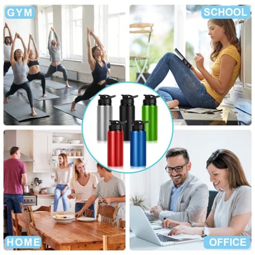 LYDTICK 10 Pack Water Bottles Bulk, 20oz Sports Aluminum Water Bottle with Snap Lids Metal Reusable Leak proof Personalized Bottle for Travel Camping Gym Hiking Fishing(Black) — view 6