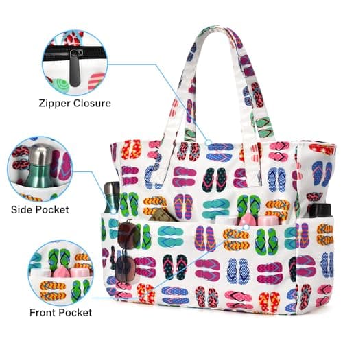 oscaurt Beach Bag Waterproof Beach Bags with 8 Pockets Tote Bag for Women Holiday Bags Lightweight Travel Bag Handbags for Work Pool Gym Shopping Gifts for Women — view 3