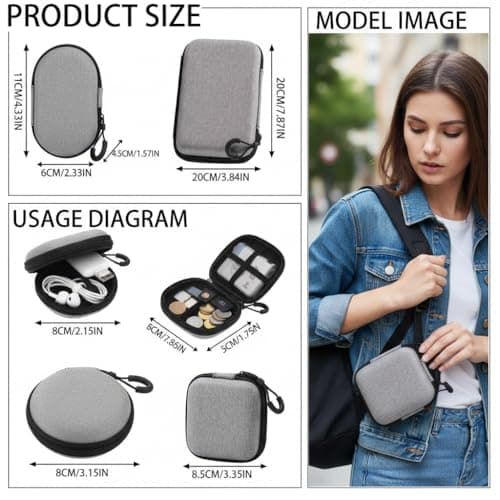 4 Pcs Headphone Hard Case Protection Bags, Portable Zip Shell Carrying Earbud Storage Pouches, Headphone Storage Portable Earphone Cases with Mini Wired Headset (Grey) — view 2