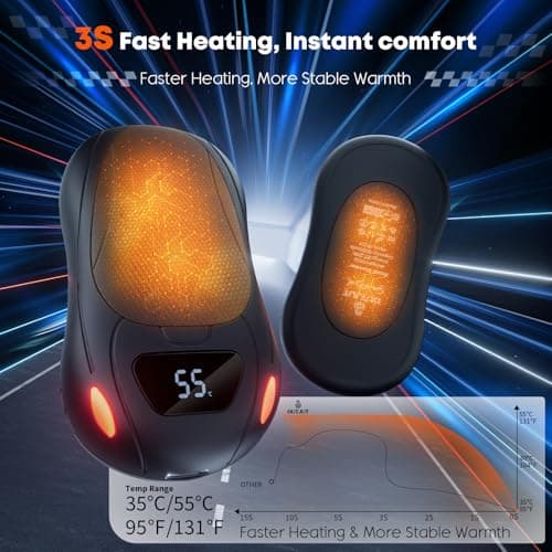 OUTJUT Hand Warmers Rechargeable 2 Pack, 6000mAH Electric Hand Warmer,Portable Pocket Warmer with 3-speed Heating, Gifts for Christmas, Outdoor, Skiing,Travel Essentials, Black — view 6