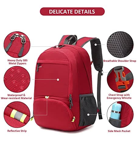 MRPLUM 30L Rucksack Foldable Ultralight Packable Backpack,Red — view 4