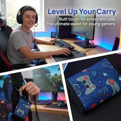Solvio Boys Wallet, Tri-fold Kids Wallet for Boys Ages 4-16, Waterproof Canvas Children's Wallet with Zippered Coin Pocket, Detachable Lanyard, Ideal Gifts for School & Travel (Game Console Theme) — view 4
