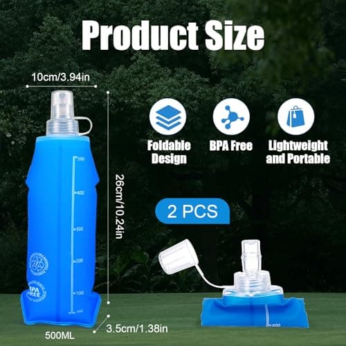 Vyuwast 2 Pack Collapsible Foldable Running Water Bottle, 500ML Soft Flask — view 2