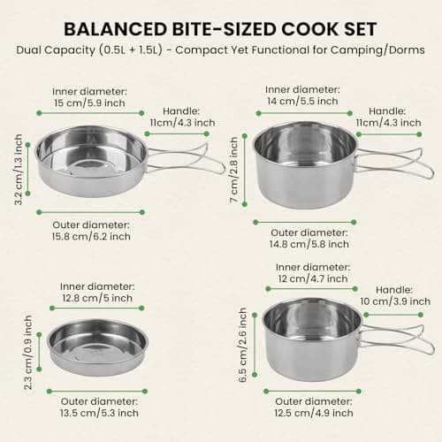 GEEKHOM Stainless Steel Camping Cookware Set - Outdoor Pot and Pan Set with Bonus Cutlery, Storage Bag, Perfect for Hiking, Camping, Backpacking, Picnics — view 2