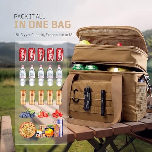 1TG Tactical Insulated Lunch Bag, Cooler Bag Thermal Food Delivery Bag Insulated Picnic Lunch Bag Foldable Cool Box for Work Travel Camping Picnic Beach, 18L-24L, Coyote Brown — view 2
