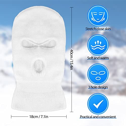 BBTO 1 Pcs 3 Hole Knitted Balaclava, Thermal Winter, White — view 2