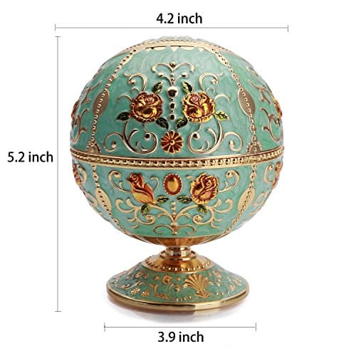 MALAYAS Vintage Windproof Cigar Ashtray, Light Green Alloy, Hand Stamped Pattern, Portable, with Lid and Odor Eliminator, ASHTRAY, Medium, Round, Enamel, Modern, Vintage, Green, Nickel — view 5