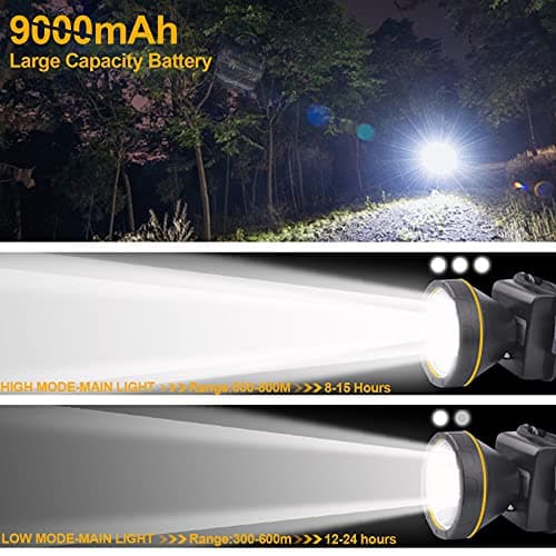PARAROSE Head Torches Upgrade, 90000 High Lumen Head Torch Rechargeable Super Bright Headtouch, Waterproof USB LED Head Tourch, 2 Modes Headlamp for Outdoor Camping Fishing Hunting Running Biking — view 5