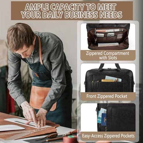 RAINSMORE 16 Inch Laptop Messenger Bag for Men, PU Leather Work Briefcase — view 4
